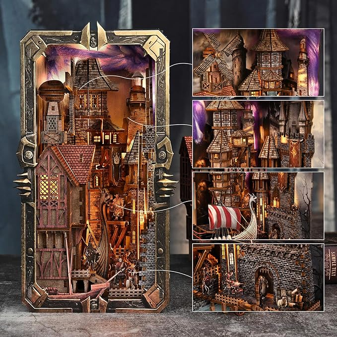 Viking Book Nook Kit - DIY Miniature House Dollhouse Kit for Adults Teens, Booknook Tiny House Bookshelf Insert Decor 3D Wooden Puzzle, Gifts for Family, Friends (Voyage Through The Storm)