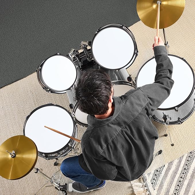 Best Choice Products 5-Piece Full Size Complete Adult Drum Set w/Cymbal Stands, Stool, Drum Pedal, Sticks, Floor Tom - Silver Sparkle