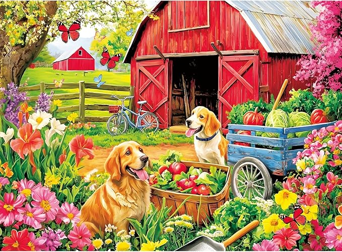 Puzzles for Adults 500 Pieces,Spring Farm Vegetable Theme Puzzle for Adults,500 Pieces Cute Golden Retriever Jigsaw Puzzles for Kids Seniors,Challenging Family Games & Holiday Party Gifts,20.5x15 in