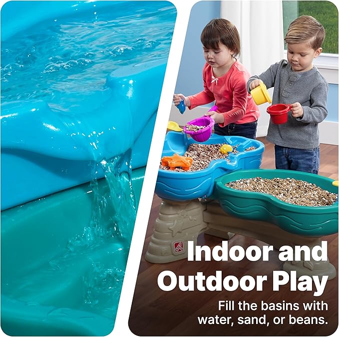 Step2 Spill & Splash Seaway Water Table, Kids Two-Tier Water and Sand Activity Sensory Playset, Comes with Umbrella, Summer Outdoor Toys, 11 Piece Toy Accessories, For Toddles 1.5+ Years Old