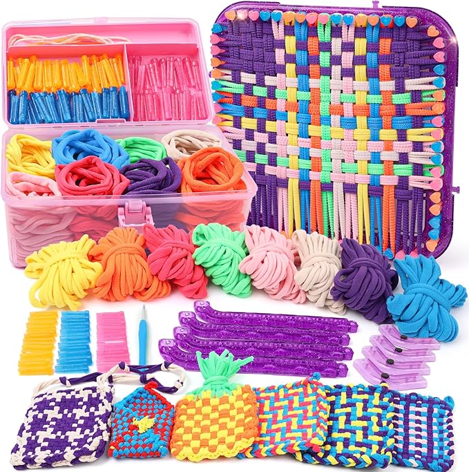 Weaving Loom Kit Toys Crafts - Arts and Crafts for Kids and Adults - Great Birthday Gifts for Girls Ages 6 7 8-12 13 Years Old - Sturdy Frame Potholder Loom Making Kits Portable Box and Craft Loops
