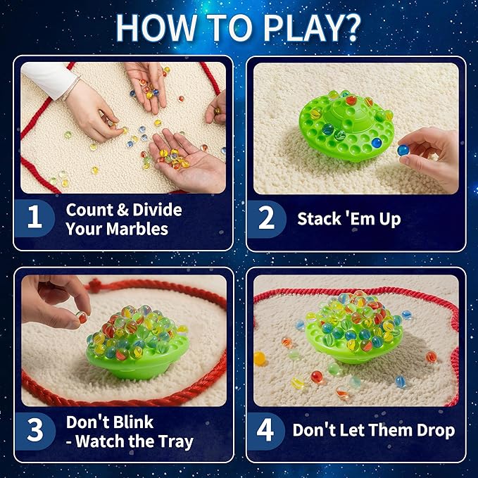 UFO Marble Balance Game, 60 Colorful Marbles Toy for Kids Family Stacking Challenge, Party Game with Storage Case for Children Over 96 Months
