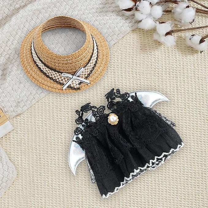 17cm Doll Clothes Set-Adorable Outfits for Dolls-Stylish Accessaries Clothes Dress-Up-Replaceable Clothing Collections, Includes Hat, Top, Skirt(Black-Style E)