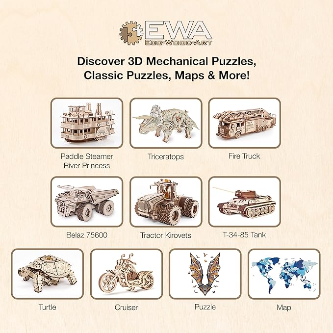 3D Puzzles for Adults - DIY Cruiser Motorcycle Model Kit with Rubber Band Engine, Functional Handlebars & Center Prop Stand - 3D Wooden Puzzle for 15 yrs Above & Adults - Eco Wood Art, 152 Pieces