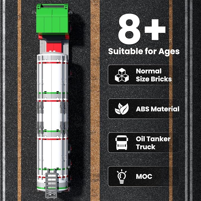 Mould King Tanker Truck Building Set, Realistic American Style Oil Tanker Model for Boys/Girls Ages 8+, 24075 STEM Toy Vehicles with Detailed Interior, Collectible Model for Adults (556 PCS)