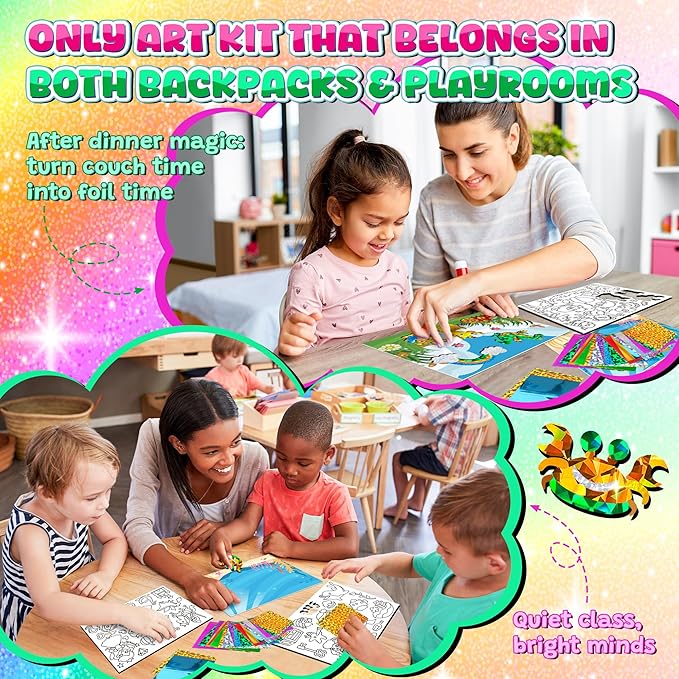 Sinceroduct Foil Art Kit for Kids, Princess Fun-Foil Art Craft Supplies for Kids Ages 4-8,Mess Free Coloring, Foils Foam Sticker,Children DIY Creative Activity Travel Toy,Birthday Gift for Boy & Girl.