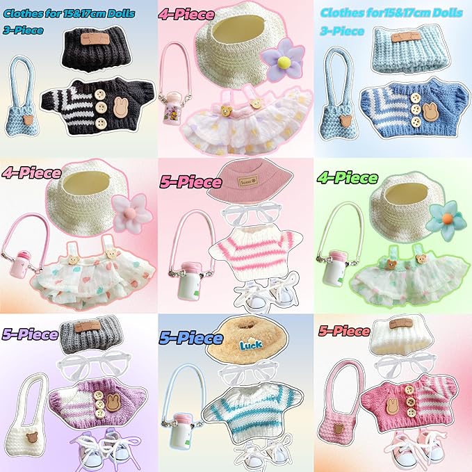 15cm & 17cm Doll Clothes Outfits Set - Premium Dress Up Bundle with Exquisite Accessories | Soft Fabric Fashion Doll Costume for 15-17cm Dolls (Purple-5)