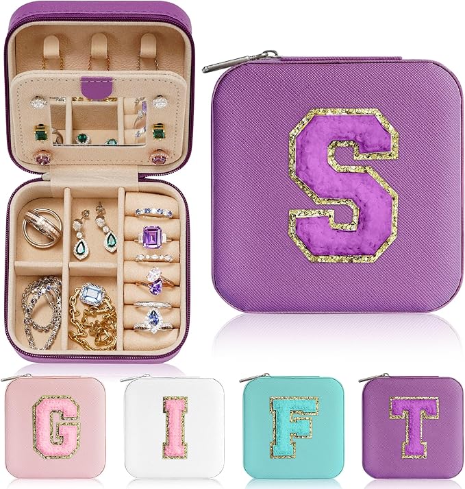 Parima Bridesmaid Gifts for Wedding Day, Bridesmaid Gifts for Women | Bridesmaid Proposal Gifts Unique Gifts | Wedding Travel Essentials Small Jewelry Box | Travel Jewelry Case - Letter S, Purple
