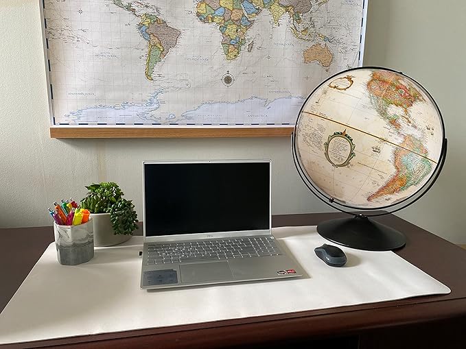 Replogle Eureka 16 inch desktop globe with up to date antique raised relief map and full swing gyromatic assembly. The beautiful antique color globe ball and vast amount of up-to-date information will peak the interest of any geographical connoisseur o...