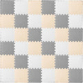 ProSource Foam Puzzle Floor Play Mat for Kids and Babies with Solid Colors, 36 or 16 Interlocking Tiles with Borders, White/Grey/Beige