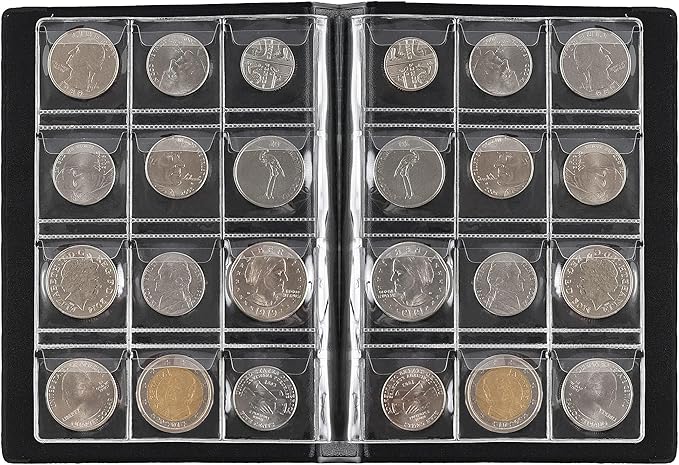 Coin Collection Album 120 Pockets - 3x3cm/1.2x1.2 inch Coin Holder Book Coin Storage Album Money Penny Pocket for Collectors Blue CS0112BL