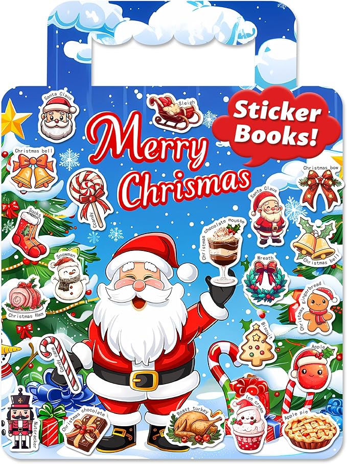 Reusable Sticker Book for Toddlers 2-4 Years, Stickers for Kids, Toddler Craft Activities, Toddler Travel Toys Ages 2+ Boy Girl Birthday Gifts - Christmas