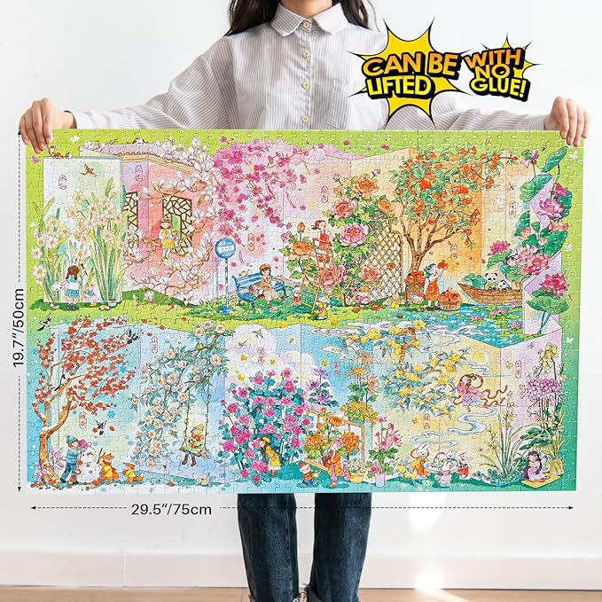 MOMIBOOK 1000 Piece Puzzle for Adults Jigsaw Puzzles of Flower Calendar, Photosensitive Discoloration Painting Image Four Seasons Challenging Impossible Puzzle Unique Party Christmas Birthday Gifts