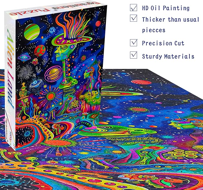 Bgraamiens Puzzle-Alien Land-1000 Pieces Rectangle Puzzle Fun Alien Theme Graffiti Colorful Jigsaw Puzzle for Adults and Kids(Alien Land)
