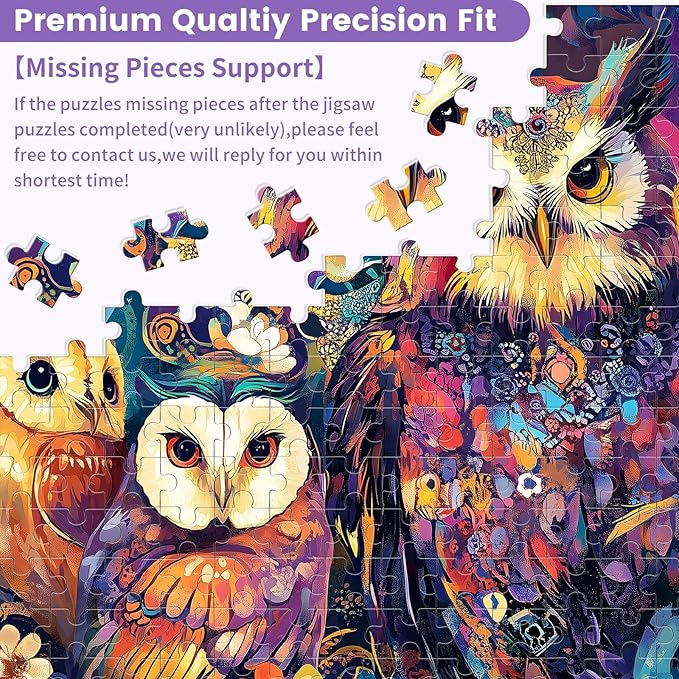 300 Pieces Owl Puzzle for Adults, Bird Puzzle 300 Pieces Recycled Cardboard Jigsaw Puzzles for Adults, Family Challenging Game Home Decor Gift Toy for Teens Kids Seniors 20.5×15 in
