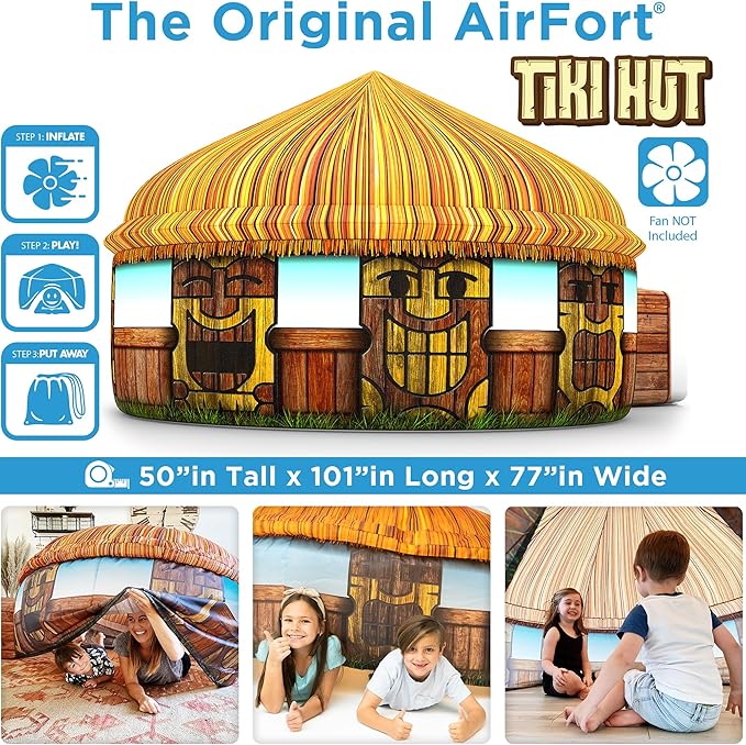 The Original Patented AirFort - Build A Fort in 30 Seconds, Inflatable Fort for Kids, Play Tent for 3-14 Years, A Playhouse Where Imagination Runs Wild, Fan not Included (Tiki Hut)