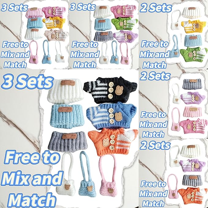 15cm & 17cm Doll Clothes Outfits Set - Premium Dress Up Bundle with Exquisite Accessories | Soft Fabric Fashion Doll Costume for 15-17cm Dolls (3set Orange+Blue+Black)
