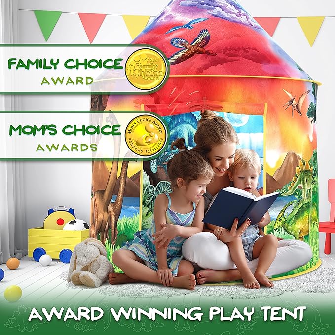 W&O Dinosaur Discovery Play Tent with Roar Button - Extraordinary Pop Up Tent for Boys & Girls - Perfect for Indoor & Outdoor Adventures