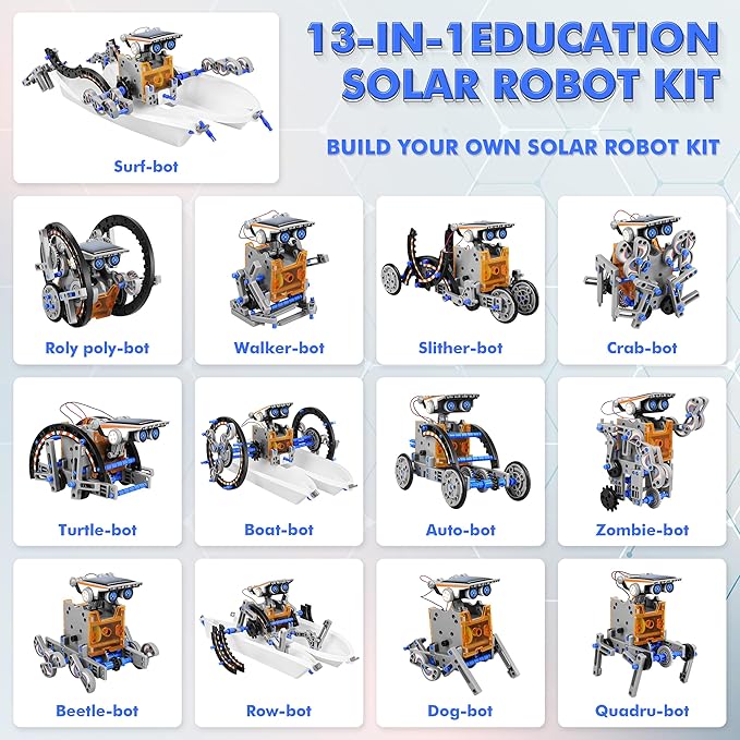Bottleboom STEM 13-in-1 Education Solar Power Robots Toys for Boys Age 8-12, Educational Toy Science Kits for Kids Experiment Robotics Set Birthday Gifts for 8 9 10 11 12 Years Old-Green