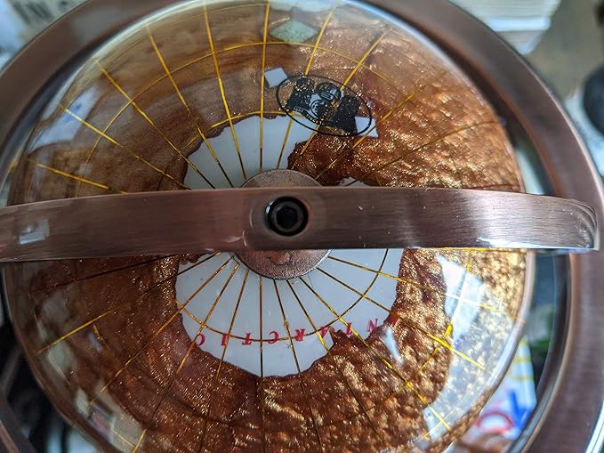 Unique Art 10-Inch Tall Table Top Amber Pearl Swirl Ocean Gemstone World Globe with Copper 4 Leg Stand (Amber-4 Leg - Copper)