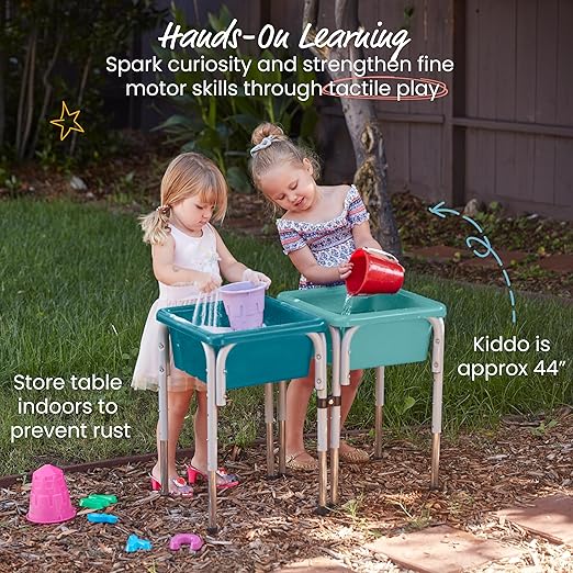 ECR4Kids 2-Station Sand and Water Adjustable Play Table, Sensory Bins, Seafoam/Turquoise