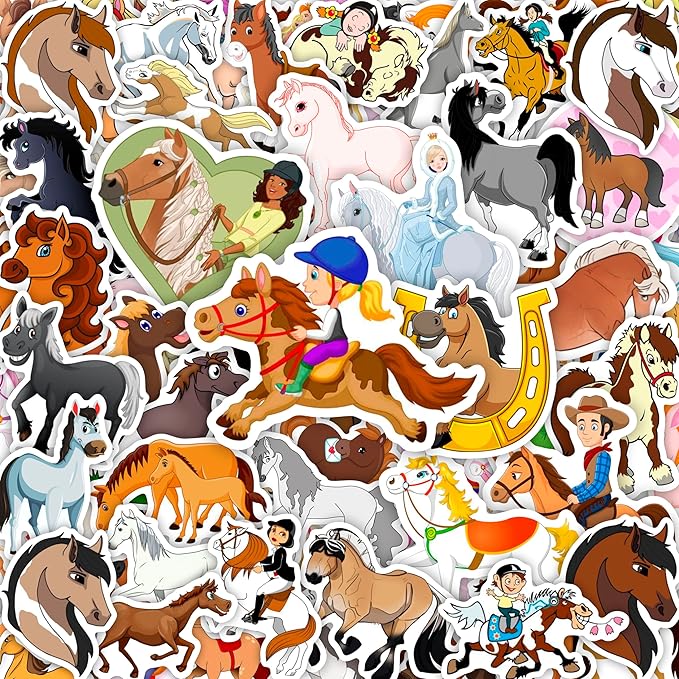 BulbaCraft 100Pcs Horse Stickers, Vinyl Horse Decals for Girls, Pony Party Favors, Gifts for Women & Men