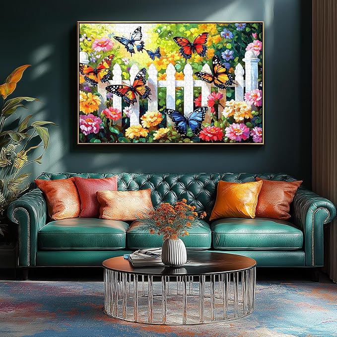 500 Piece Butterfly Garden Jigsaw Puzzle for Adults - 23x15 Inch Colorful Flower & Butterfly Art Puzzle, Unique Cool Puzzles for Home Decor