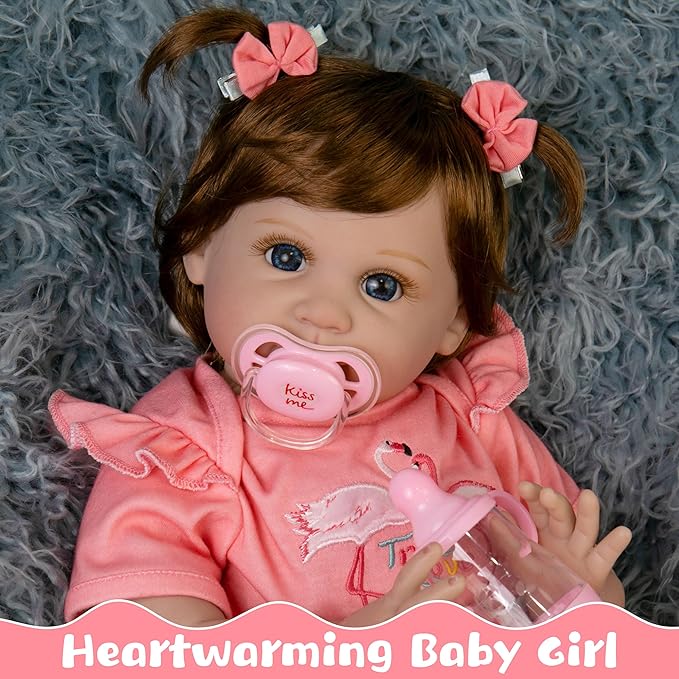 Realistic Baby Doll 22-Inch Lifelike Newborn Baby Doll Soft Cloth Body Real Life Baby Dolls, Ideal Christmas Birthday Gift Set for Kids Age 3+