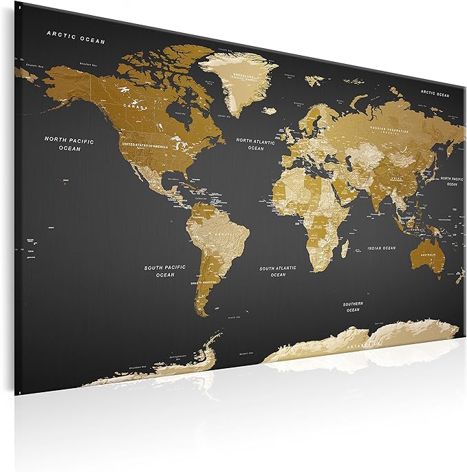 artgeist Pinboard World Map 35x24 in - Cork Board & Canvas Print Wall Art 1 pcs Memoboard with 50 Pins Noticeboard Message Board Image Picture Home Decor Travel Map Map of The World k-A-0104-p-c