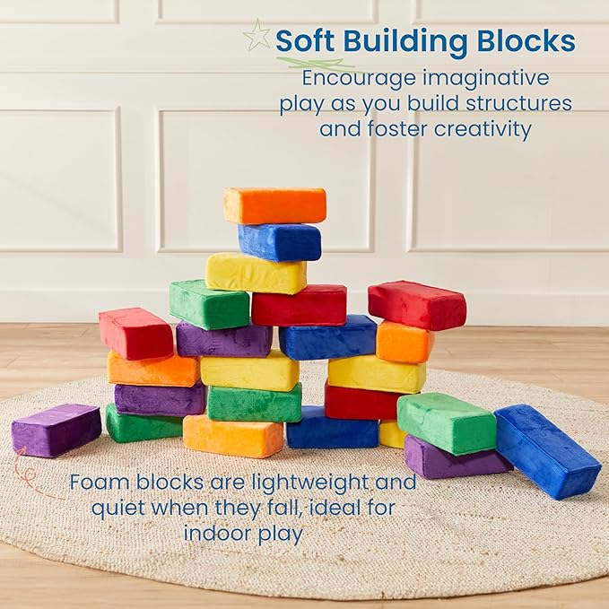 ECR4Kids SoftZone Stack-A-Brick, Foam Blocks, Assorted, 24-Piece