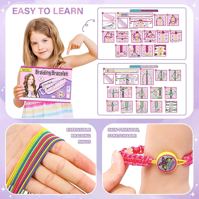 Friendship Bracelet Making Kit for Girls,DIY Arts and Crafts Toys,Jewelry String Maker Kit,The Best Birthday Gifts Ideas for Girls 6 7 8 9 10 11 12+ Years Old（Double Purple
