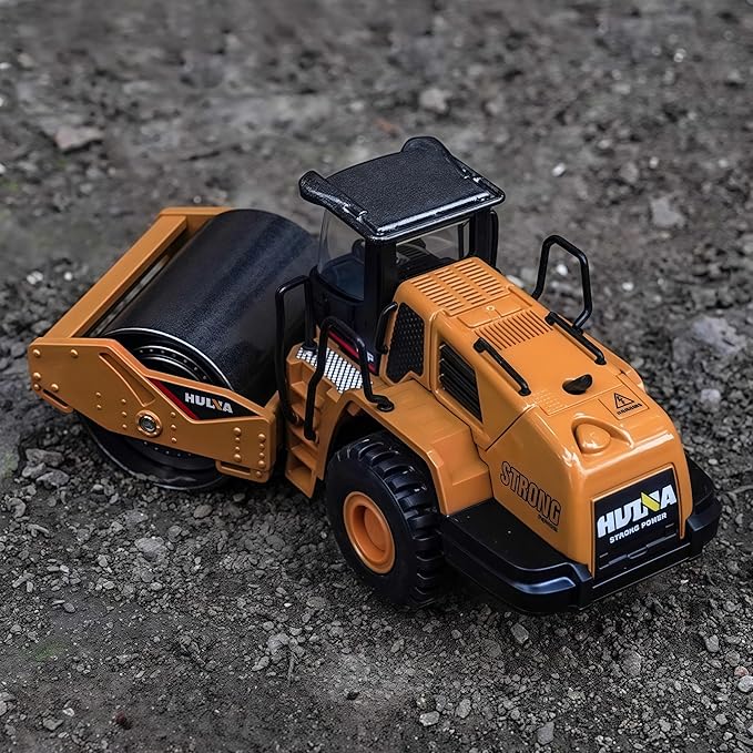 Gemini&Genius Rigid Road Roller Heavy Duty Steamroller Construction Site Vehicle Toys 1:60 Scale Diecast Site Grader Collectible Alloy Model Engineering Toys for Kids and Decoration for House