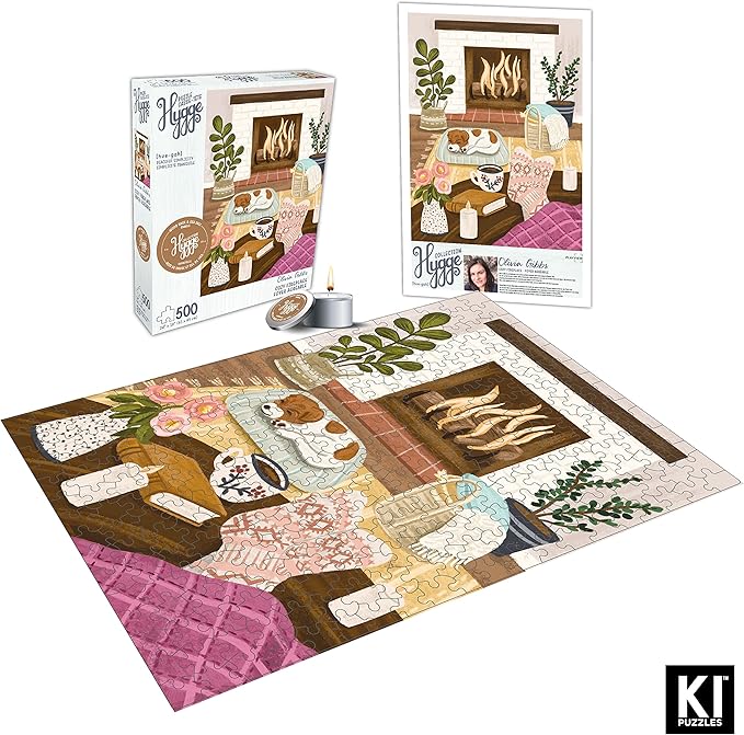 500 Piece Puzzle for Adults Hygge Collection Cozy Fireplace by Olivia Gibbs Blueboard Puzzle Jigsaw + Bonus Candle KI Puzzles from Playview