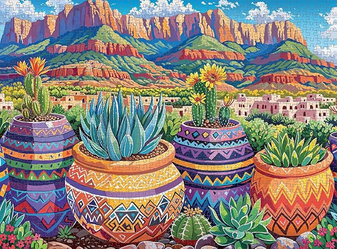 Cross & Glory - Mesa Verde Succulent Sunset - 1000 Piece Jigsaw Puzzle for Adults | Vibrant Cacti & Succulents | Satin Finish