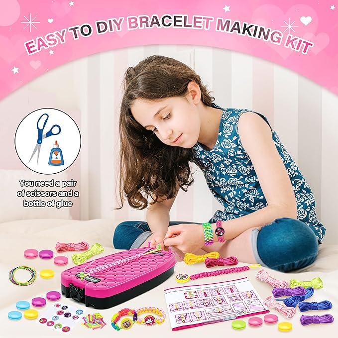 Friendship Bracelet Making Kit for Girls,DIY Arts and Crafts Toys,Jewelry String Maker Kit,The Best Birthday Gifts Ideas for Girls 6 7 8 9 10 11 12+ Years Old（Rose and Black