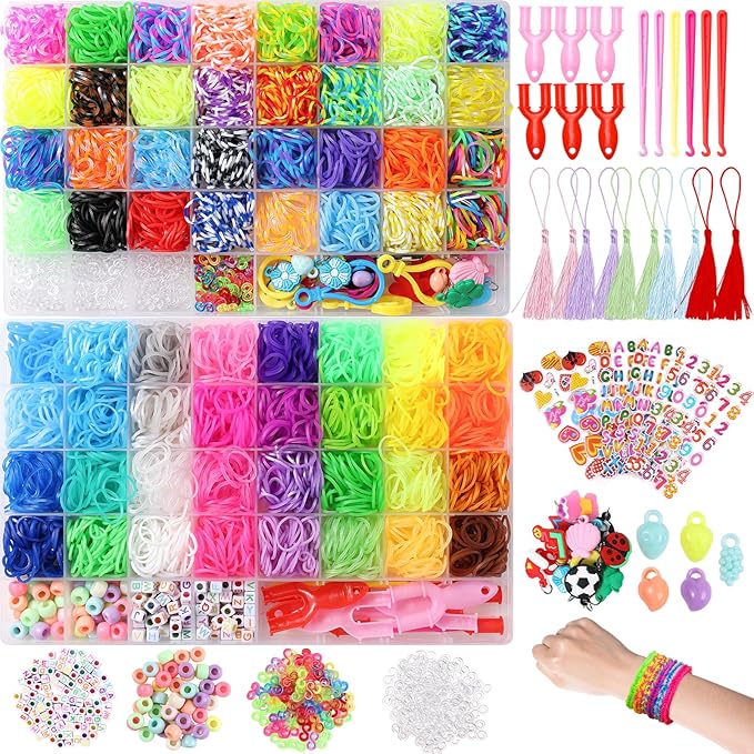 XKDOUS 64 Colors Rubber Band Bracelet Kit, Bracelet Making Kit for Art and Craft, Rubberband Bracelets Kit for Kids Ages 6+, Bands Kit Girls Boys Birthday Gift