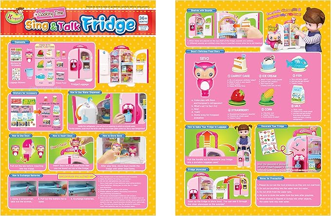 Kongsuni Series Talking Toy Fridge for Kids, Toy Refrigerator Toy Food Set Real Water Comes Out Toy Water Dispenser (Korean)
