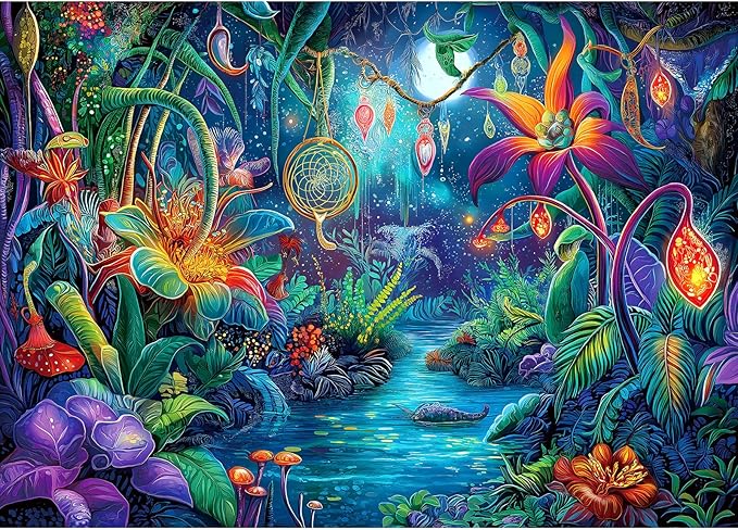 Fantasy Garden 1000 Piece Puzzle for Adults Beautiful Enchanted Forest Night Scene Colorful Jigsaw Puzzles with Letters on Back Hard Impossible Difficult Challenging Family Puzzle(27.5"X19.6")