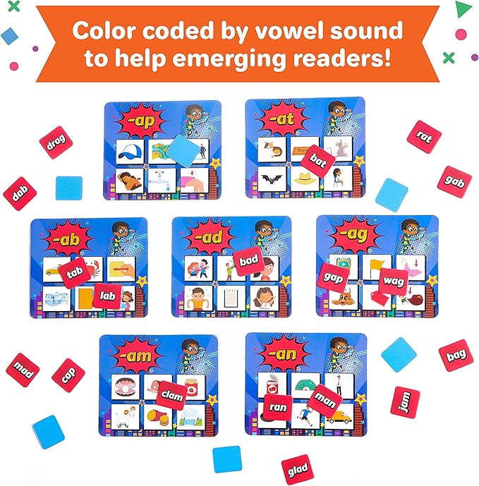 Super Words - CVC Word Builders, Phonics Games, Rhyming Words Game for Kids, Kindergarten Learning Games, Match it Puzzles for Toddlers, Learn to Read Game, CVC Words for Kindergarten Activities