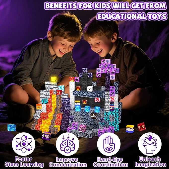 170PCS Magnetic Blocks,1" Light Up Magnetic Building Blocks, Magnets Cubes for Kids to Build 3D Dark Castle Stacking Toddler Set,SETM Sensory Toys for Kids 3+ Ages Boys Girls Christmas Birthday Gifts