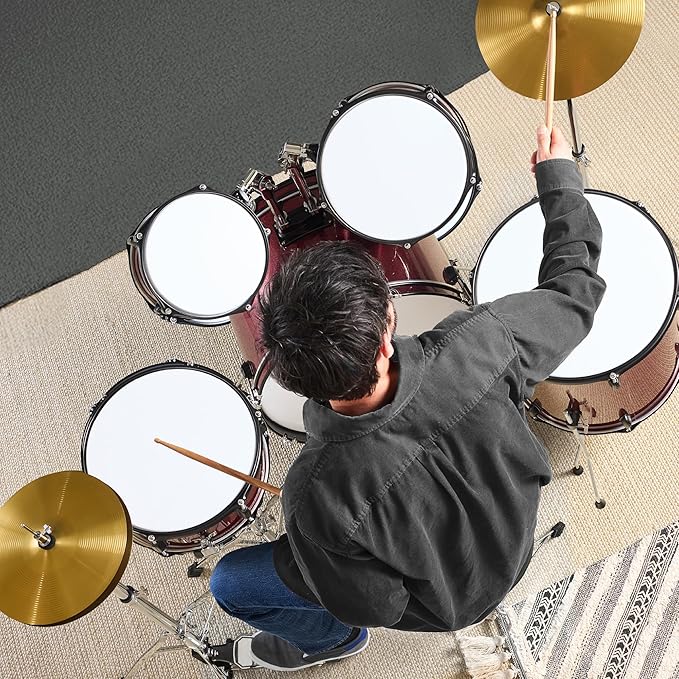 Best Choice Products 5-Piece Full Size Complete Adult Drum Set w/Cymbal Stands, Stool, Drum Pedal, Sticks, Floor Tom - Red Sparkle