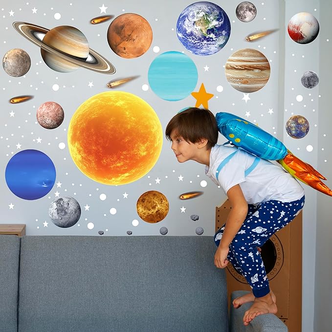 Solar System Wall Decals Glow in The Dark Stars, 965 PCS Stars and Planets Wall Stickers, Baby Nursery Glow Meteorite for Ceiling, Birthday Christmas Gift for Boys and Girls（Blue）