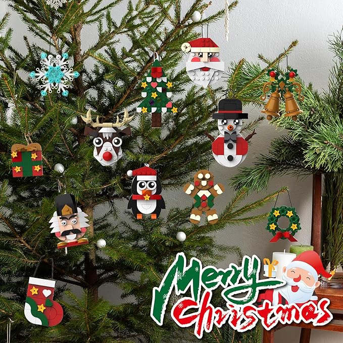 Christmas Ornaments Building Set 2025 Advent Calendar - 12 DIY Xmas Tree Hanging Decorations with Santa, Snowman More, Christmas Stocking Stuffer Building Toys Gift for Girls Boys Ages 6+