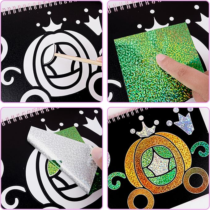 Fun & Mess-Free Foil Art Kit for Kids – 80 Foil Sheets & 32 Art Cards, No Glue Needed, Creative Craft Gift for Christmas Halloween Holiday Birthday（Princess Version）