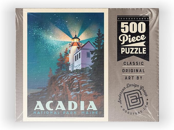 MyPuzzle Acadia National Park: Lighthouse at Night - Premium 500 Piece Jigsaw Puzzle for Adults