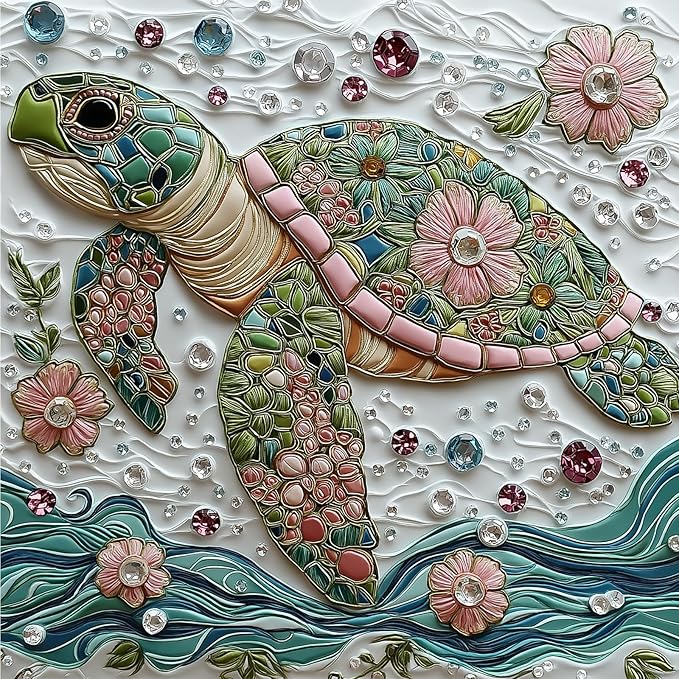 Sea Turtle Jigsaw Puzzles for Adults 500 Pieces Colorful Crystal Flower Ocean Puzzles Pretty Diamond Art Puzzle Difficult Unique Family Challenging Games Gift for Teens Adults Puzzle (20"x20")