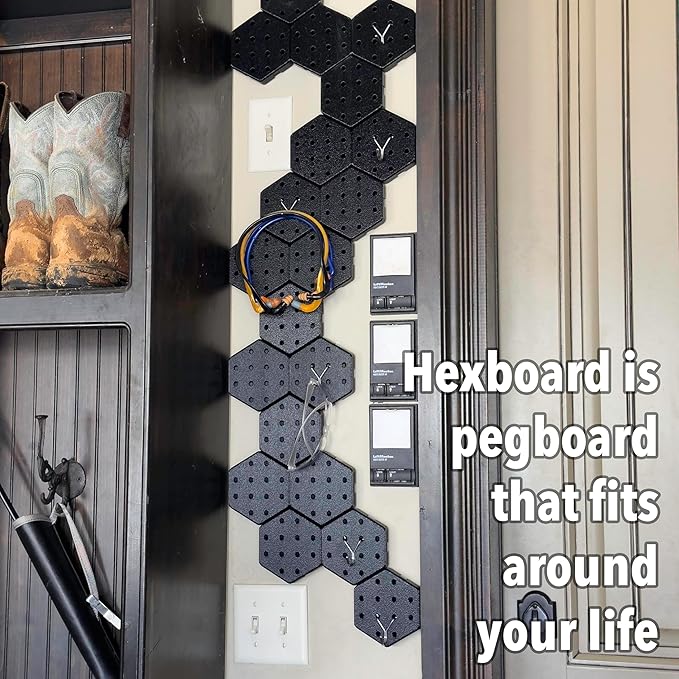 Hexagon Pegboard Tiles, 4.5"x4" each, 5-Pack, Normal-Sized Holes, Make Custom Designs, Easiest to Mount, Expand Existing Pegboard or Fill In Unused Space, Hexboard (Tango Orange, 4 Inch)