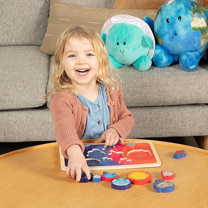 Celestial Buddies Chunky Wooden Toddler Puzzles, 12x8 Inch – Educational Space Puzzle for Early Science & Astronomy Exploration - STEM Learning (2-Pack)