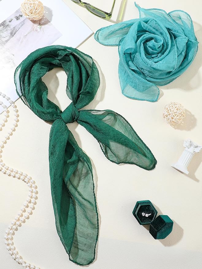 Boao 6 Pieces Chiffon Scarf 1950s Square Neck Head Scarfs Vintage Soft Polyester for Women Lady