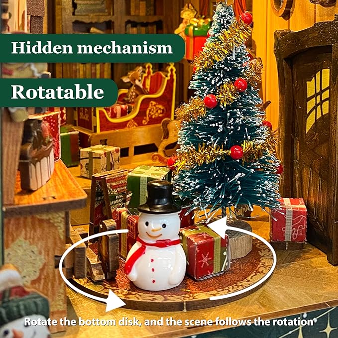 Christmas Book Nook Kit with LED Light - 3D Wooden Puzzles Booknook for Book Shelf Decor - DIY Dollhouse Kit - Book Nooks Decor with Dust Cover Jingle Cabin(SQ-34)